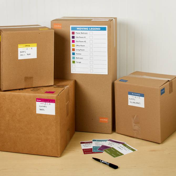 Labeling outlet moving boxes